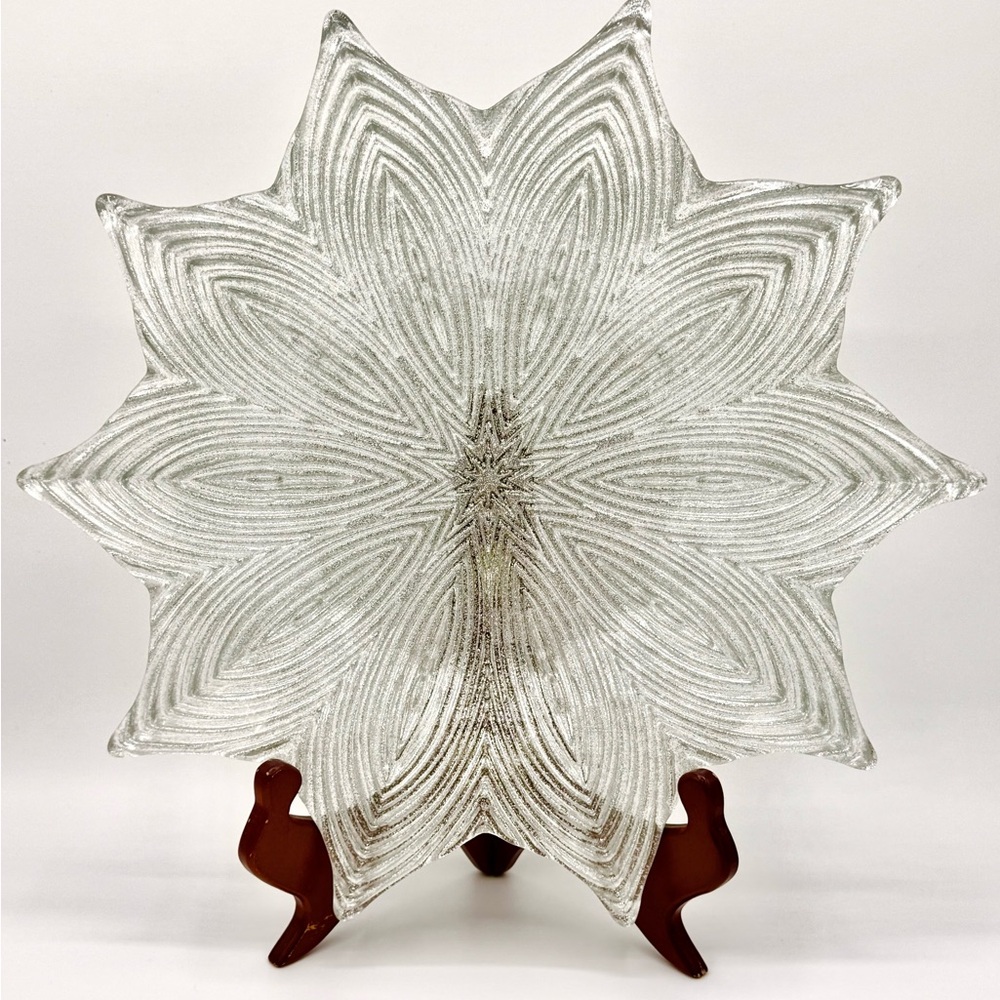 Elegant Iridescent Glass and Silver Starburst Holiday Platter